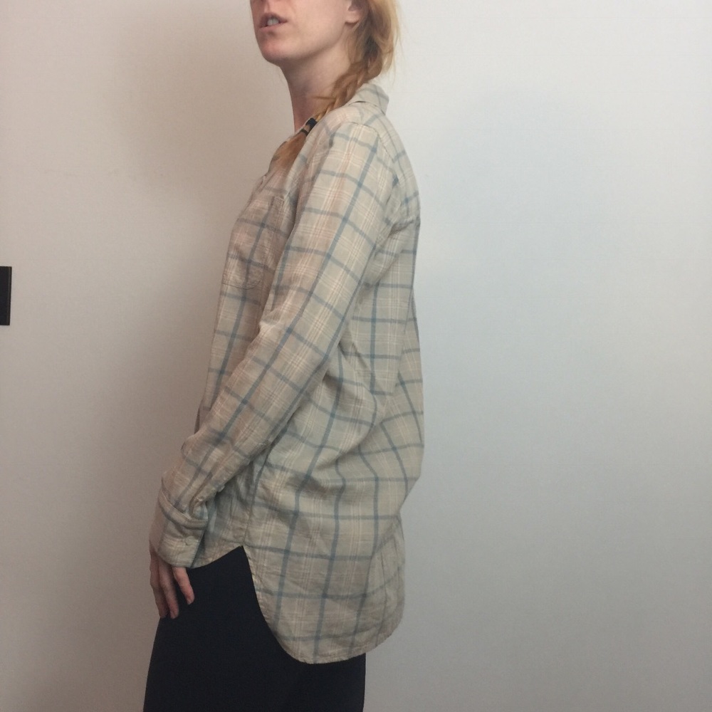 Broadway & Broome Tan Plaid Long Sleeve Shirt Top - Picture 4 of 8